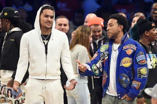 FEB 15: Trae Young and Ludacris&nbsp; - Trae Young and Ludacris attends the 2020 State Farm All-Star Saturday Night. Luda wore a vintage all star jacket. (Photo: Kevin Mazur/Getty Images)