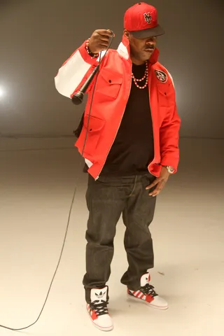 Salute - Rap legend Busta Rhymes made a guest appearance on the remix to DJ Khaled's street banger "Welcome to My Hood," so you know he's more than welcome to make an appearance on the set of the video in NYC on March 29, 20011.(Photo: Walik Goshorn for BET Digital)