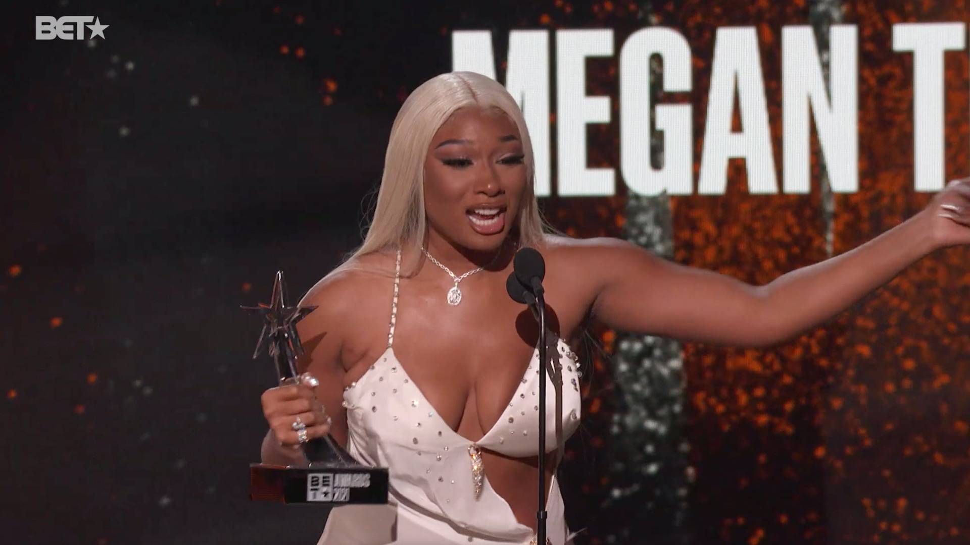 Megan Thee Stallion nabs the trophy for Best Female Hip Hop Artist at the BET Awards 2021.