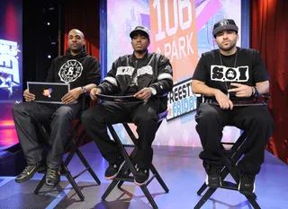 The Judges - Freestyle Friday judges Vidal, Gabe &quot;G-Code&quot; Zardes and Jay &quot;Bombaye&quot; Pezzotti at 106 &amp; Park, December 7, 2012. (Photo: John Ricard / BET)