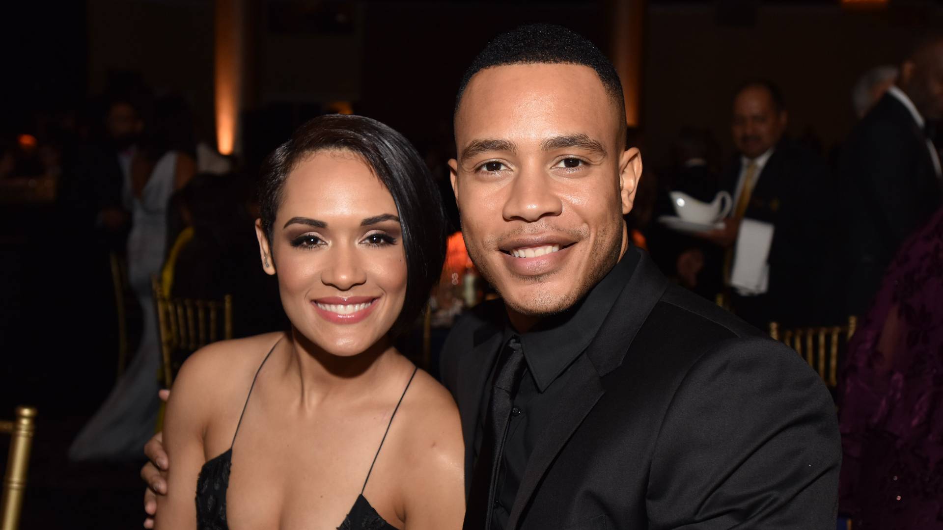 Actors Grace Gealey (L) and Trai Byers attend BET Presents the American Black Film Festival Honors on February 17, 2017 in Beverly Hills, California. 