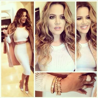 Khloe Kardashian - A white ribbed sweater is a wardrobe staple. Follow Khloe's lead and pair it with a matching pencil skirt or edge it out with high-waist denim and chunky heels.&nbsp;&nbsp;  (Photo: Khloe Kardashian via Instagram)