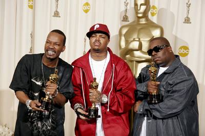 Three 6 Mafia (Won) - An appropriate musical complement to the 2005 film Hustle &amp; Flow, “It’s Hard Out Here for a Pimp” brought Three 6 Mafia to the limelight when the song won the Academy Award for Best Original Song in 2006. It was just the second time a rap song had won an award, and the Memphis natives performed the hit live that night.&nbsp;(Photo: Francis Specker/Landov)
