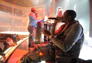 Second Time Around - There will always be naysayers, so while the haters were hoping that Meek wouldn't show up and show out on MMG's Self Made Vol. 2, he went in on every track that he was featured on. His verses on "Power Circle" and "Black Magic" are mean, but, in the typical and slightly ratchet fashion that Meek Mill embodies, he tore it up on the hit, "Actin' Up."&nbsp;  (Photo: John Ricard / BET)