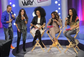 Take a Break - Cynthia Bailey, Angela Simmons and B.Scott judge the Rip the Runway Amateur Model Search contest with Terrence J and Rocsi Diaz at 106 &amp; Park, February 27, 2012. (Photo: John Ricard / BET)