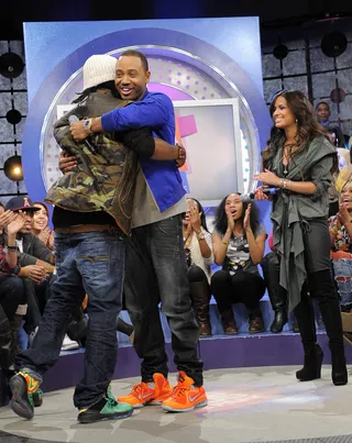 Hug It Out - Wale takes the stage at 106 &amp; Park, February 27, 2012. (Photo: John Ricard / BET)