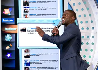 Kevin Hart on the twitter board - Follow him @kevinhart4real (Photo:&nbsp; Dario Cantatore/PictureGroup)