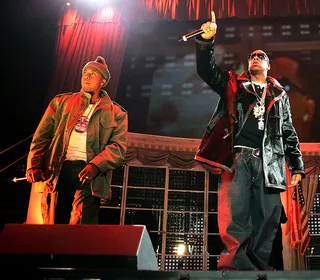 Jay Z and Nas - What initially started off as a slick exchange of words between Jay Z's right-hand man Memphis Bleek and Nas affiliate, Prodigy, grew into a full-blown beef. Jay Z spoke up first on&nbsp;Hot 97's Summer Jam in 2001, reciting the opening verse to "Takeover" on stage, a clear diss to Nas and Mobb Deep. Nas responded shortly thereafter with "Ether." Over the next four years comments were made both on- and off-record until the pair finally squashed the beef in 2005 when Jay brought out Nas as a surprise guest at his comeback concert, "I Declare War."(Photo: Scott Gries/Getty Images for Universal Music)