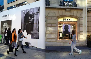 Africa Interrupts Paris Fashion Week - A group of clandestine activists working in concert with French photographer JR’s &quot;Inside Out Project&quot; plastered the faces of young men from Sierra Leone on the windows of Paris’ most exclusive shops in efforts to spread awareness about wealth disparities.(Photo: Courtesy of AfricaisaCountry.com/Mallence Bart-Williams)
