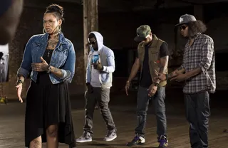 Boys on the Side - Peep femcee Jean Grae in her B-boy stance while the guys look on.&nbsp;(Photo: Derek Reed / Picture Group / BET)