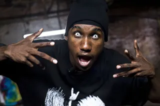 Hopsin - Call him strange, animated or crazy, but West Coast MC Hopsin is certainly one of a kind. Known for his eyebrow raising lyrics and trademark glow-in-the-dark contact lenses, the Cali-bred spitter never fails to amaze.&nbsp;(Photo: Derek Reed / Picture Group / BET)