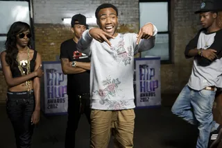 Special Delivery - Childish Gambino delivers his verse while Driicky, Joey and Angel look on.(Photo: Derek Reed / Picture Group / BET)