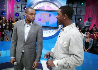 Chop It Up - Marc and Shorty chat before the start of Marc's interview at 106 &amp; Park, October 4, 2012. (Photo: John Ricard / BET).