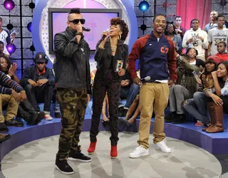 Rock the Stage - Sean Paul with Miss Mykie and Shorty at 106 &amp; Park, October 2, 2012.(Photo: John Ricard / BET)