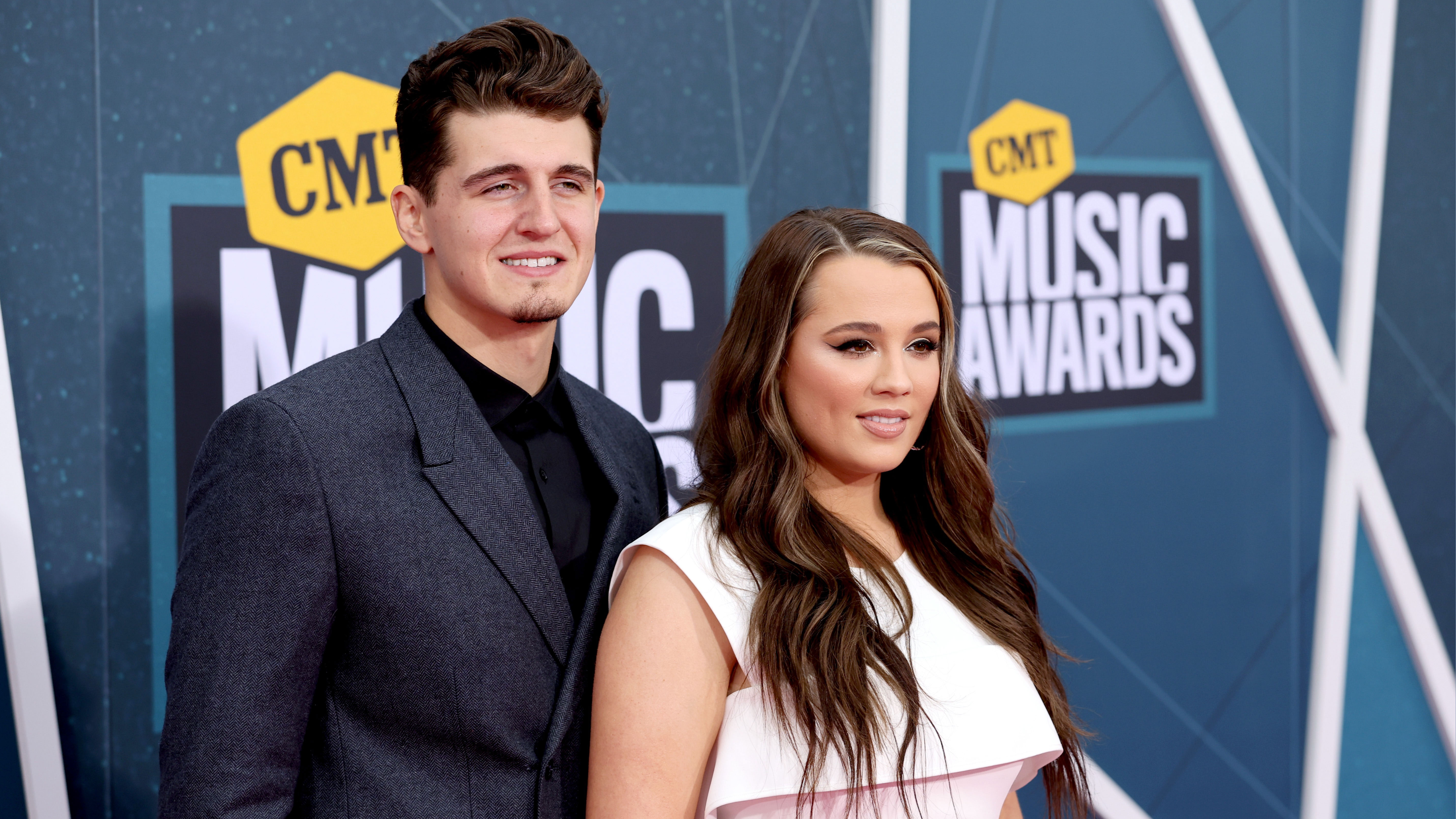 NASHVILLE, TENNESSEE - APRIL 11: Cade Foehner and Gabby Barrett attend the 2022 CMT Music Awards at Nashville Municipal Auditorium on April 11, 2022 in Nashville, Tennessee. 