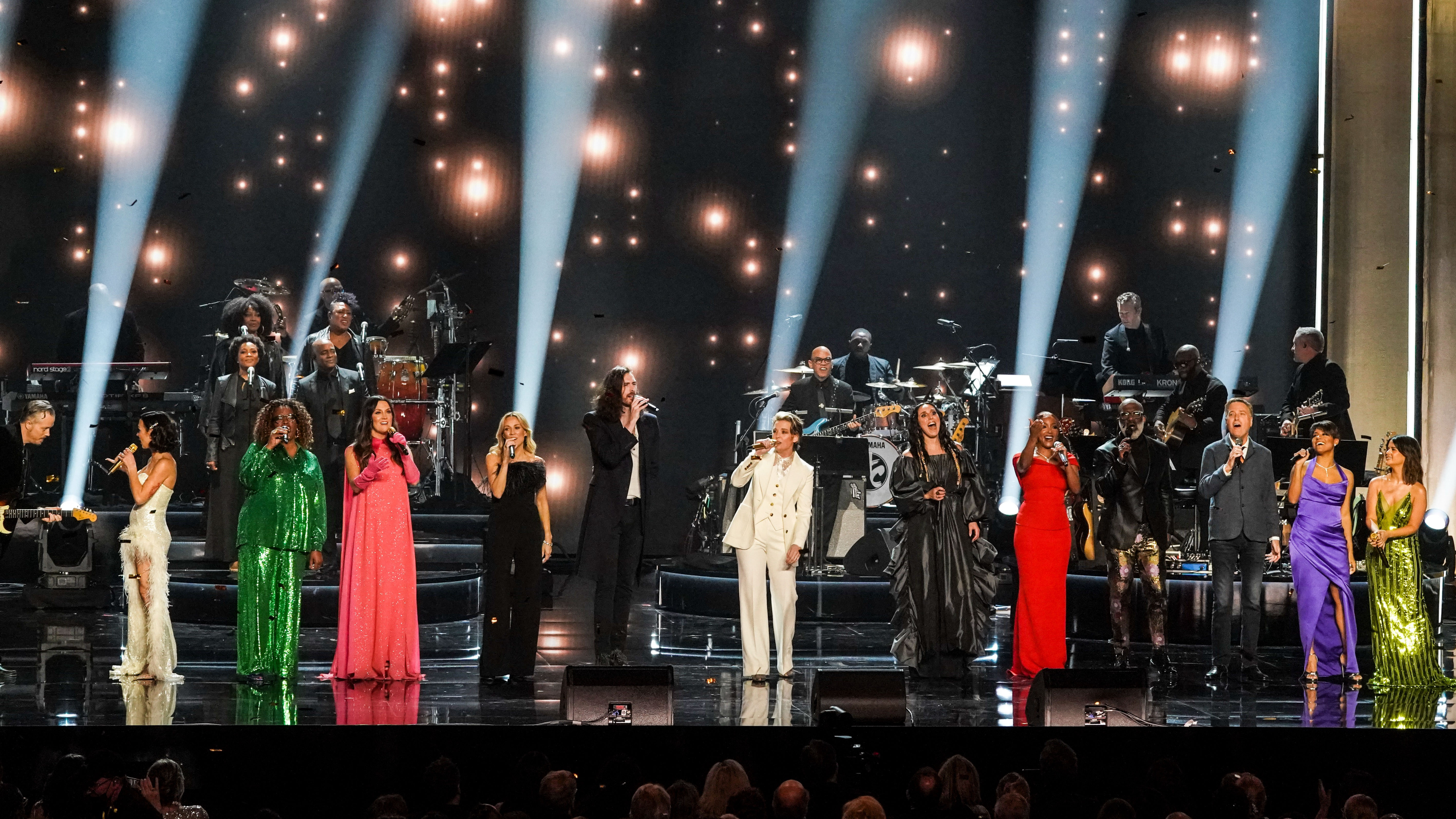 WASHINGTON - DECEMBER 4: Pictured (L-R): Amanda Shires, Diane Reeves, Natalie Hemby, Sheryl Crow, Hozier, Brandi Carlile, Jamala, Mickey Guyton, Bebe Winans, Michael W. Smith, Ariana Debose, and Maren Morris appears during THE 45TH ANNUAL KENNEDY CENTER HONORS, broadcasting on Wednesday, Dec. 28 (8:00-10:00 PM, ET/PT) on the CBS Television Network and stream live and on demand on Paramount+. 
