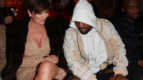 Kris Jenner and Kanye West at various fashion industry events.