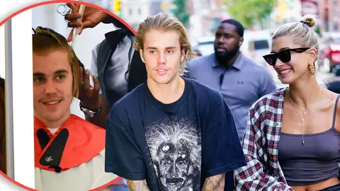 Engaged Justin Bieber and Hailey Baldwin are all smiles as Justin gets his long hair cut