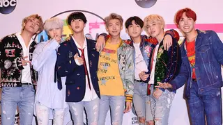 BTS poses in the press room at the 2017 American Music Awards at Microsoft Theater on November 19, 2017 in Los Angeles, California
