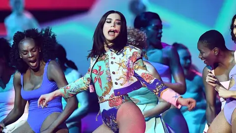 Dua Lipa performs at The BRIT Awards 2018 held at The O2 Arena on February 21, 2018 in London, England