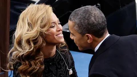 U.S. President Barack Obama greets singer Beyonce after she performed the National Anthem during the public ceremonial inauguration on the West Front of the U.S. Capitol January 21, 2013 in Washington, DC. Barack Obama was re-elected for a second term