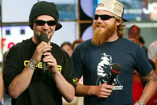 Bam Margera and Dunn appear on 'TRL' on April 23, 2004.