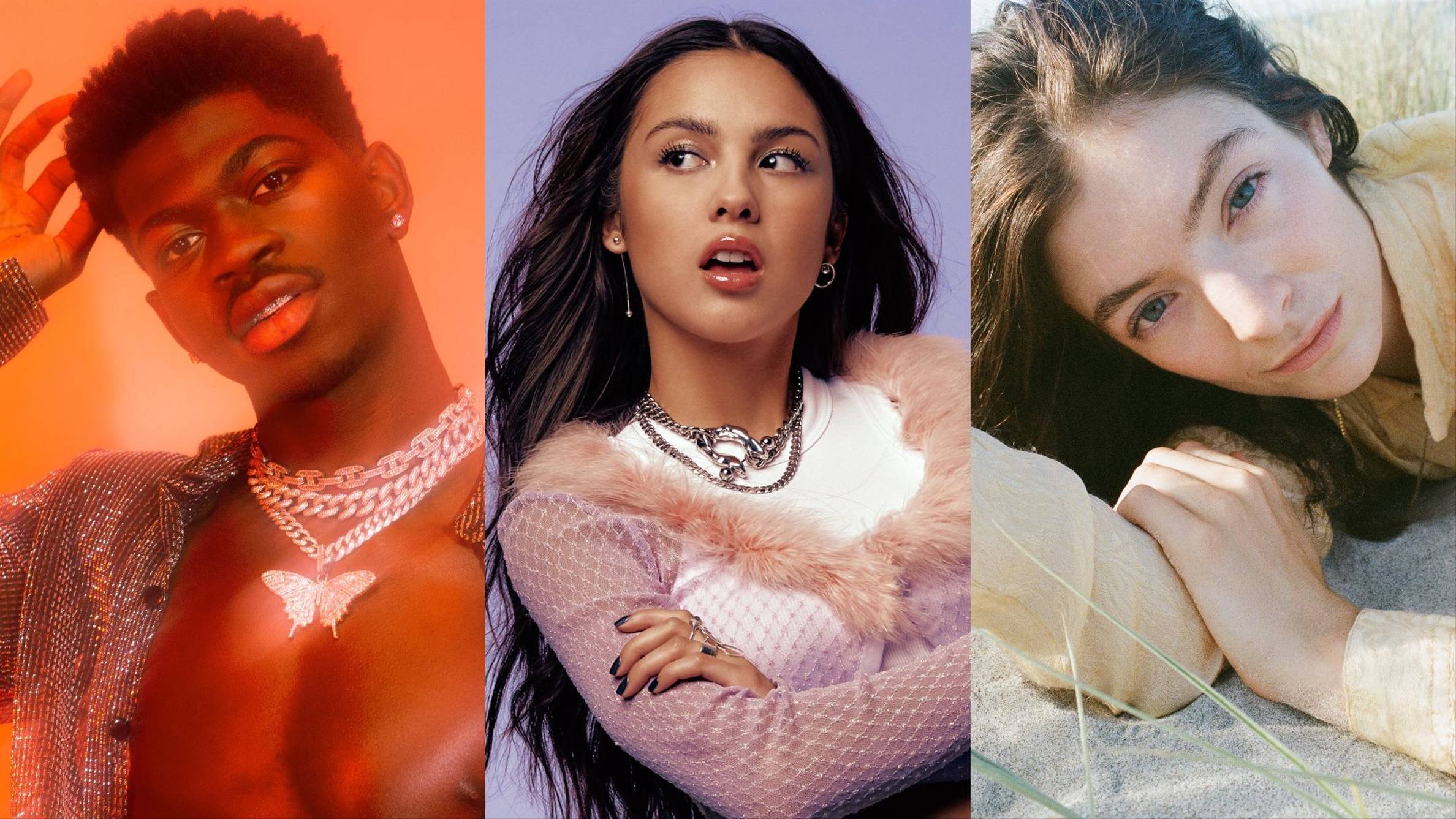 MTV VMAs performance line-up including lil nas x, olivia rodrigo, lorde all performing at awards show picture of them together composite