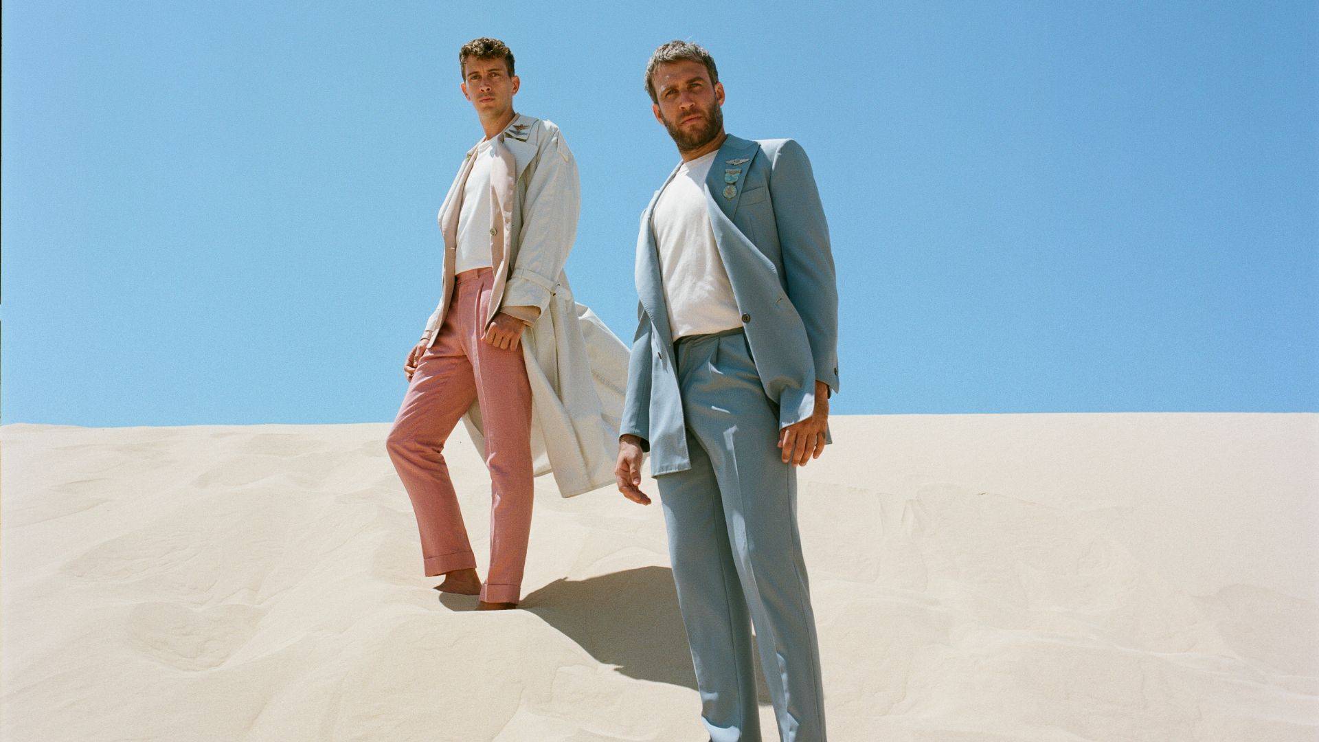 Flight Facilities interview in sand pastel outfits