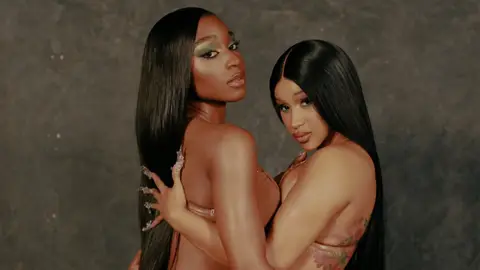 Normani and Cardi B staring at camera posing in skin colour outfits black straight hair wild side.jpeg