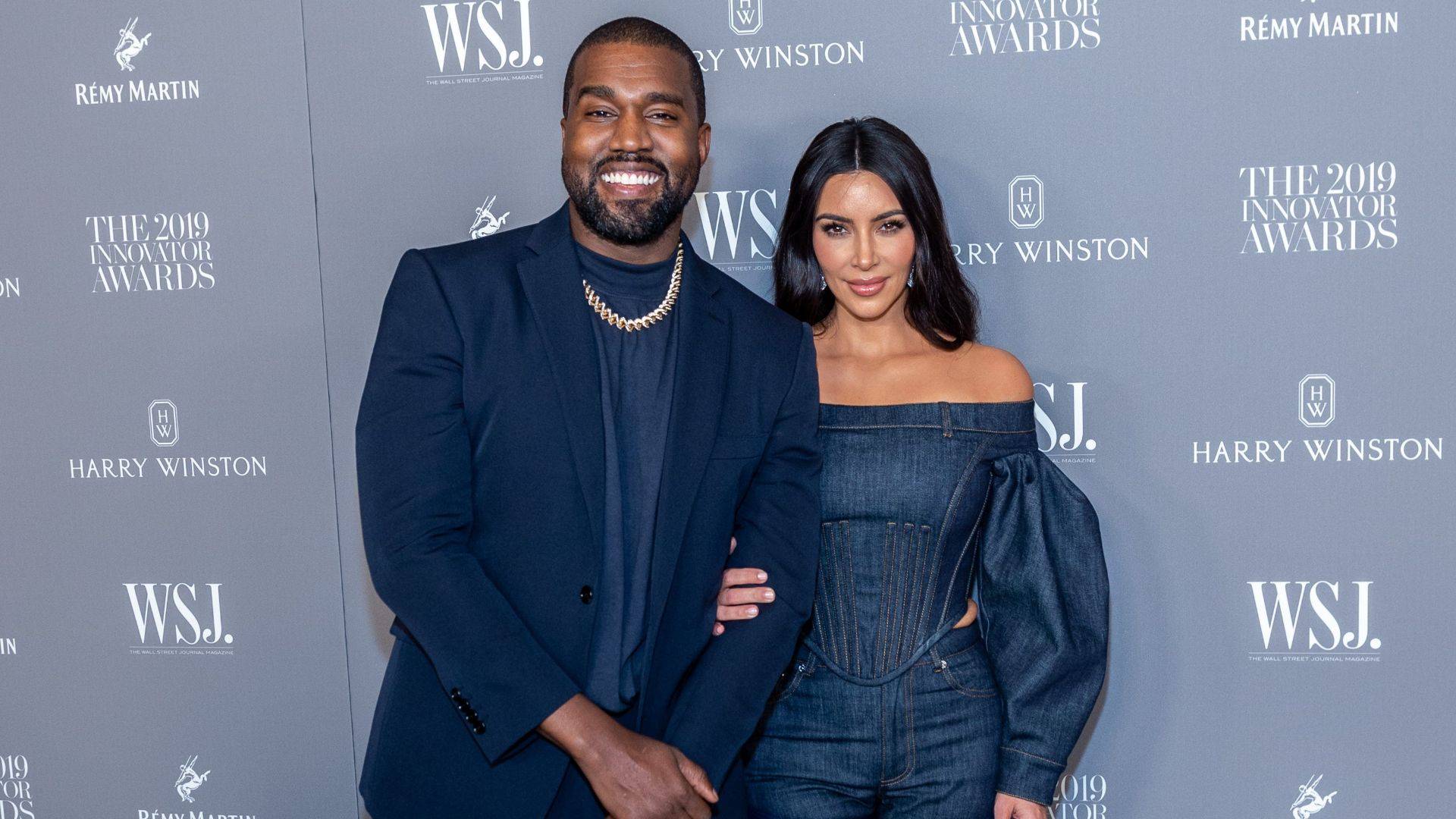 Kim Kanye on red carpet before marriage split smiling for camera in 2019 navy outfits matching