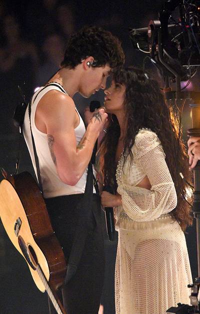 Shawn Mendes and Camila Cabello get close onstage at the 2019 VMAs.