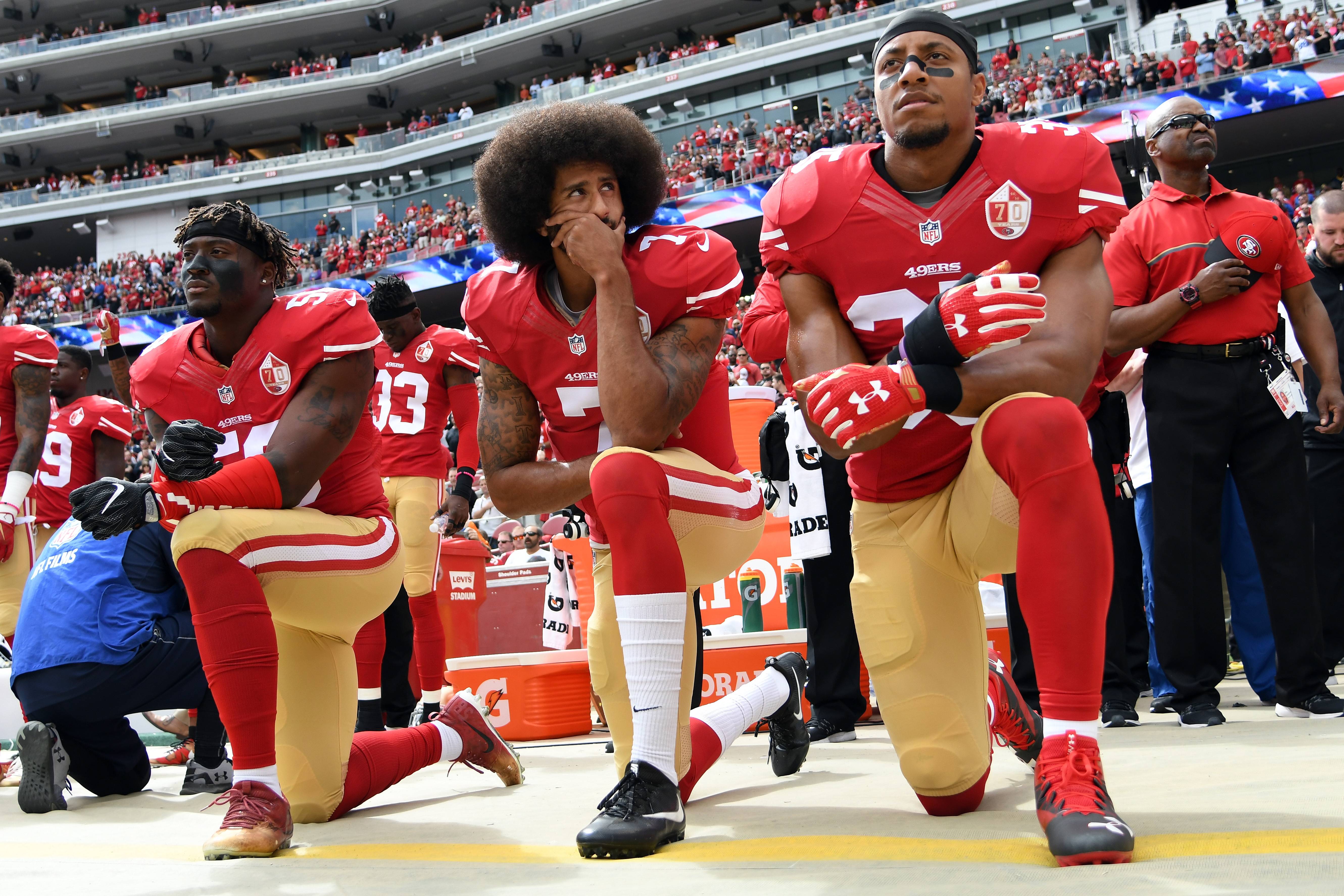 San Francisco 49ers Cheerleader Seen Taking a Knee Ahead of Game