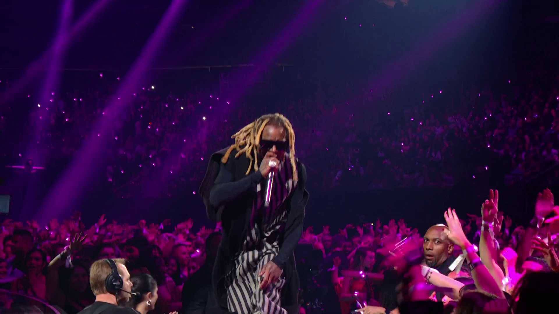 Lil Wayne performs his songs "Kat Food" and "Uproar" at the MTV VMAs 2023.
