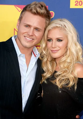 'The Hills'' infamous couple, Spencer Pratt and Heidi Montag, lean in for a pic at the 2008 MTV Video  Music Awards.