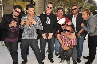 'Jackass' stars strike a pose on the red carpet at the 2010 MTV Video Music Awards.