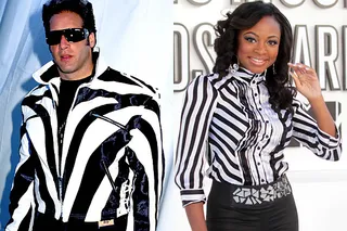 Taking note from Andrew Dice Clay's 1989 red-carpet-ready bomber, Naturi Naughton keeps it sleek and chic in similar symmetric stripes in 2010.