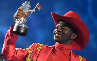 Lil Nas X accepts his VMA for Song of the Year.