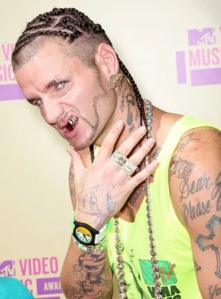 In his own words, rapper Riff Raff cleaned up with some "crispy clean braids" for the 2012 show.