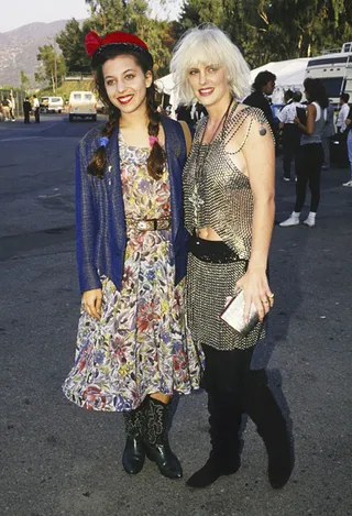 MTV VJs Moon Zappa and Katie Wagner show off their fun, eclectic style before the 1987 MTV Video Music Awards.