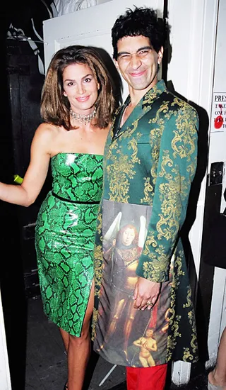 'House of Style' host Cindy Crawford and correspondent Pat Smear go green for the 1997 MTV Video Music Awards.