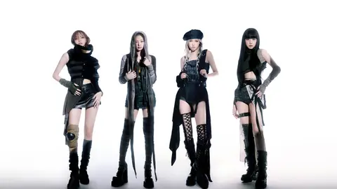 K-pop girl group Blackpink pose against a white background.