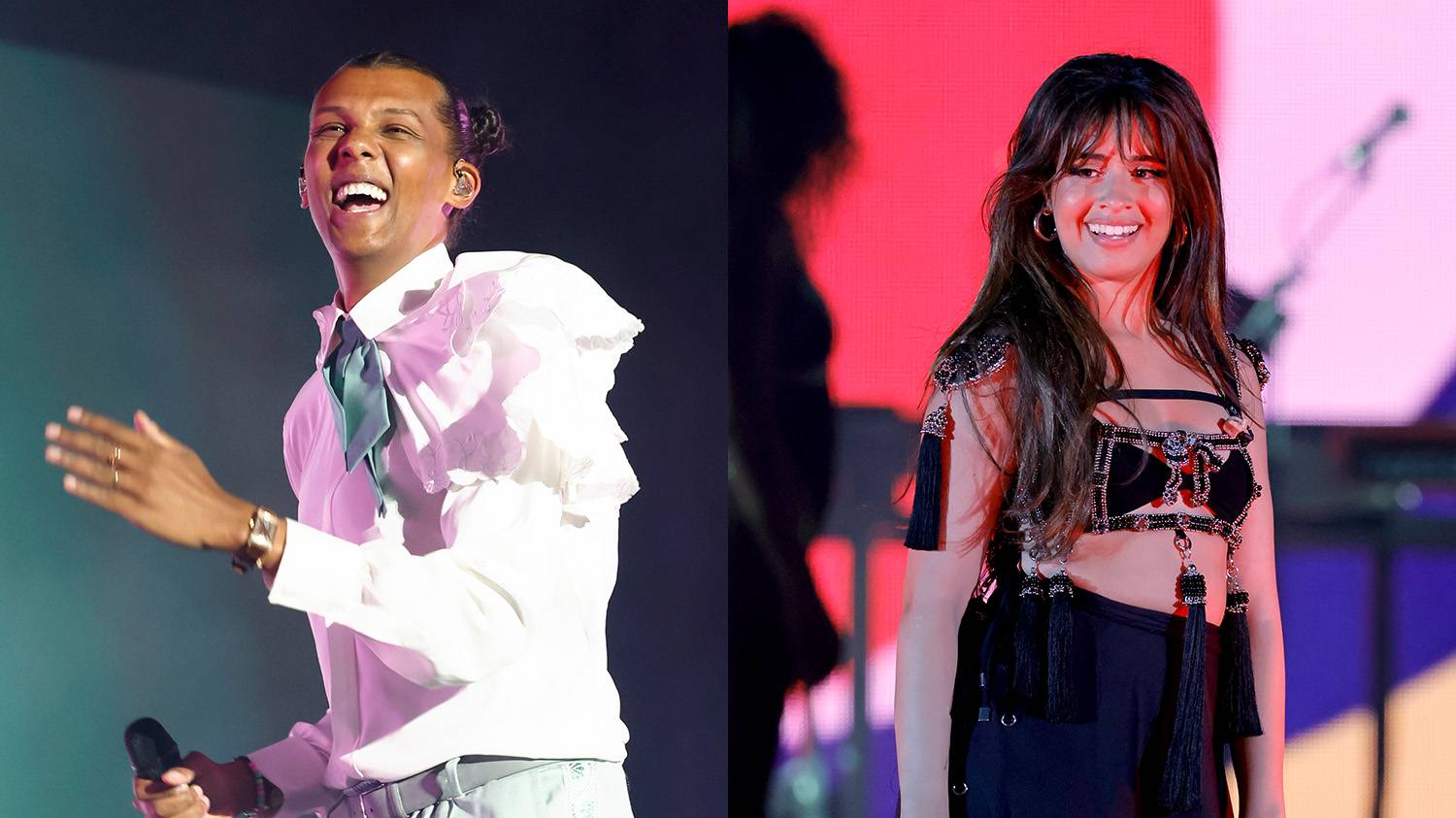 A diptych image of Stromae and Camila Cabello.