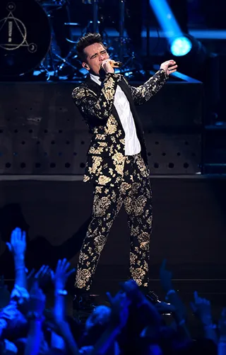 Brendon Urie of Panic! At The Disco belts “High Hopes” from the band’s latest album on the 2018 VMA stage.