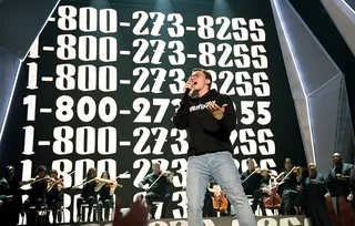 In one of the most powerful moments of the night, Logic was joined by 50 suicide attempt and loss survivors for his 2017 VMA performance of his song titled for the suicide hotline, “1-800-273-8255.”