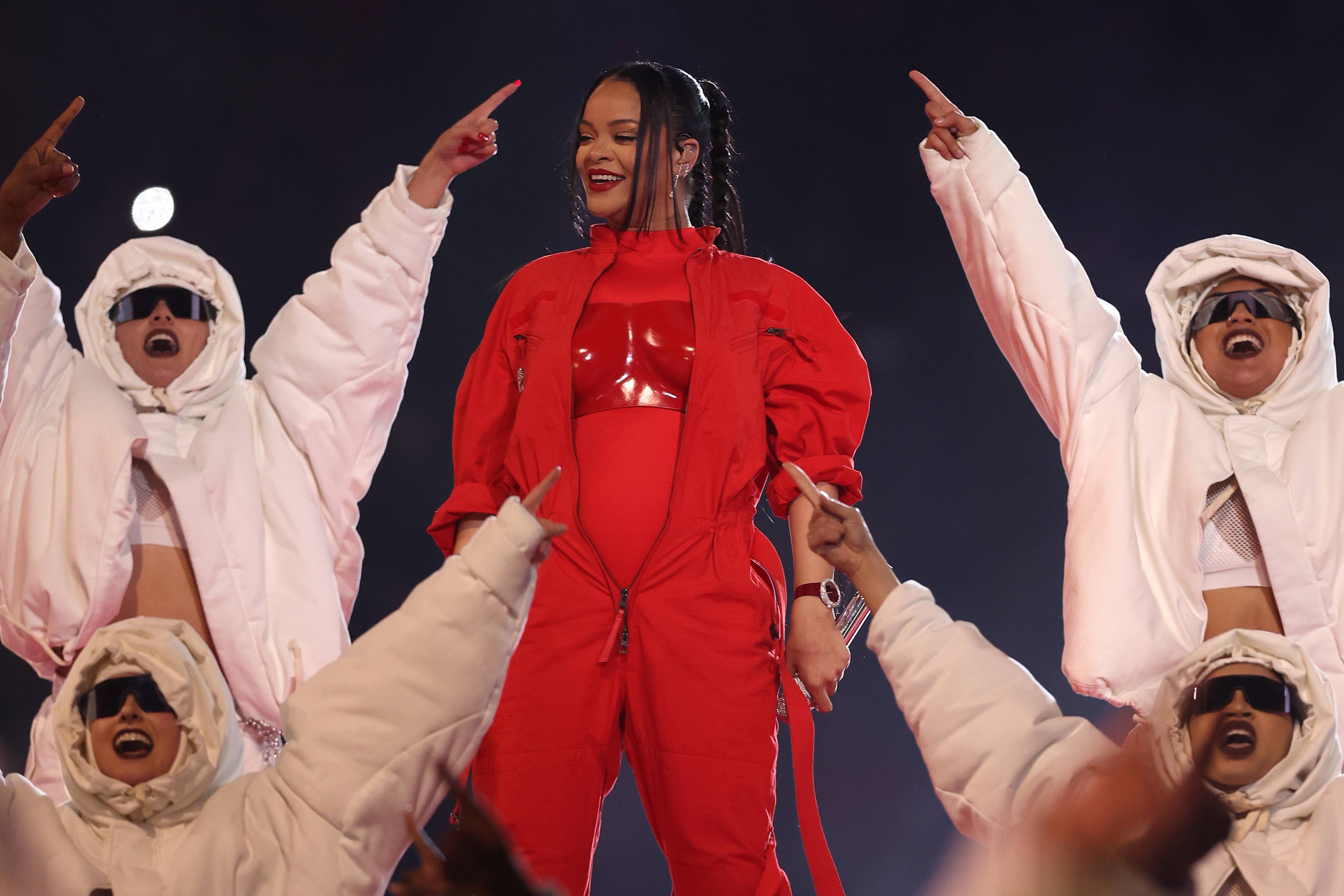 Rihanna performs onstage during the Apple Music Super Bowl LVII Halftime Show at State Farm Stadium on February 12, 2023 in Glendale, Arizona