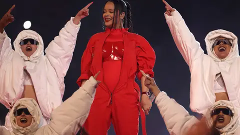 Rihanna performs onstage during the Apple Music Super Bowl LVII Halftime Show at State Farm Stadium on February 12, 2023 in Glendale, Arizona
