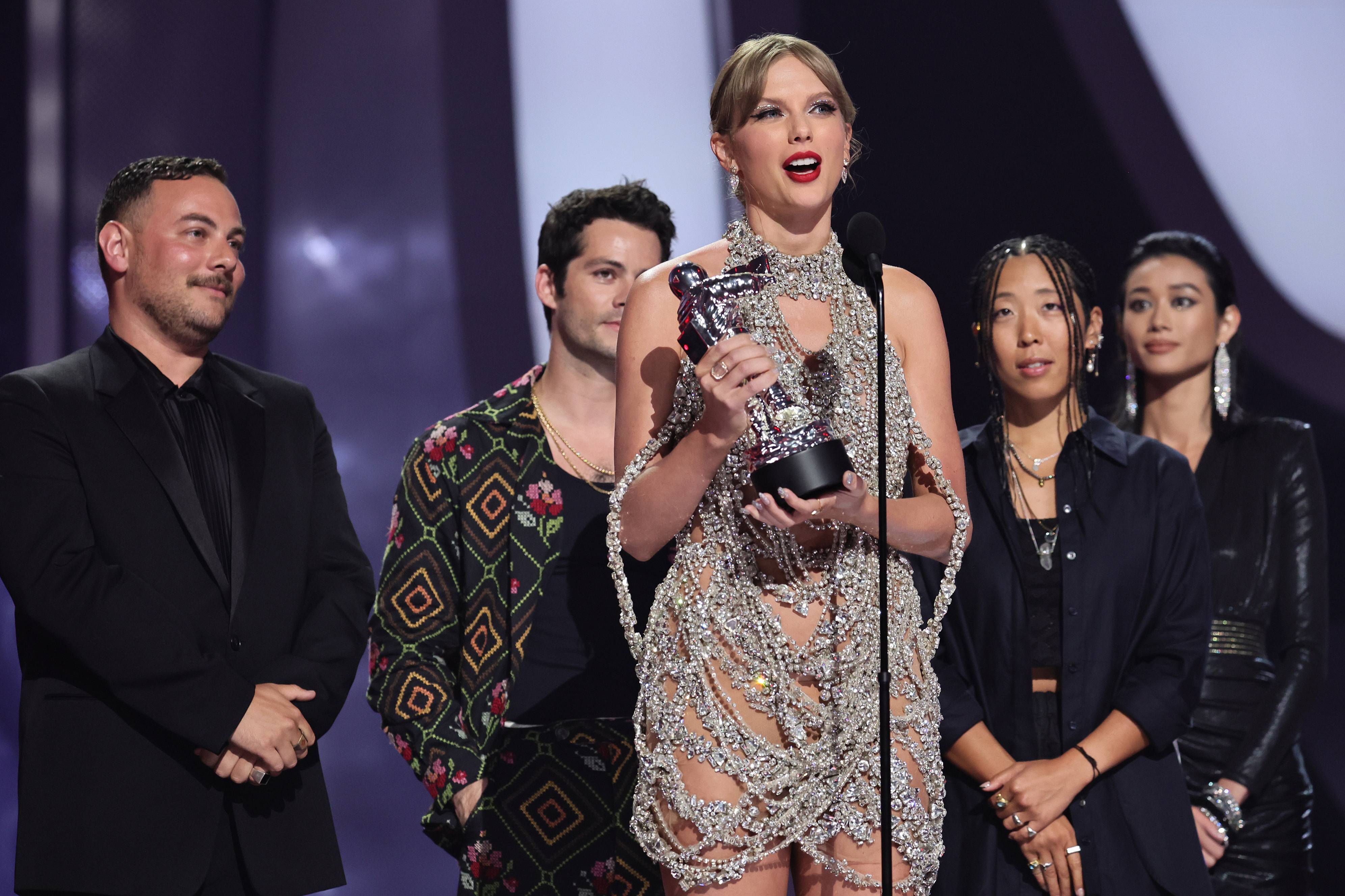 Taylor Swift accepts the VMA for Video of the Year at the 2022 MTV VMAs.