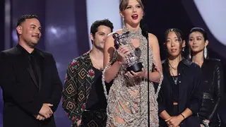 Taylor Swift accepts the VMA for Video of the Year at the 2022 MTV VMAs.