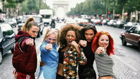 Spice Girls pictured in a power pose in 1996