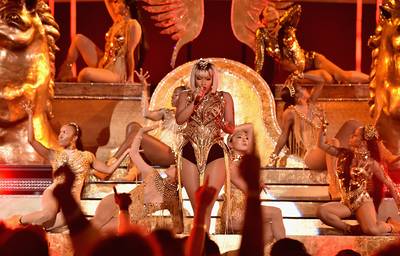 Nicki Minaj proves she is the Queen with her show stopping performance of hits from her latest album on stage at the Oculus in New York City at the 2018 VMAs.